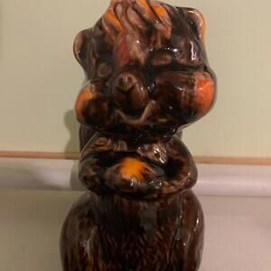 Vintage Glazed Pottery Orange Brown Squirrel Home Decor 70s Style